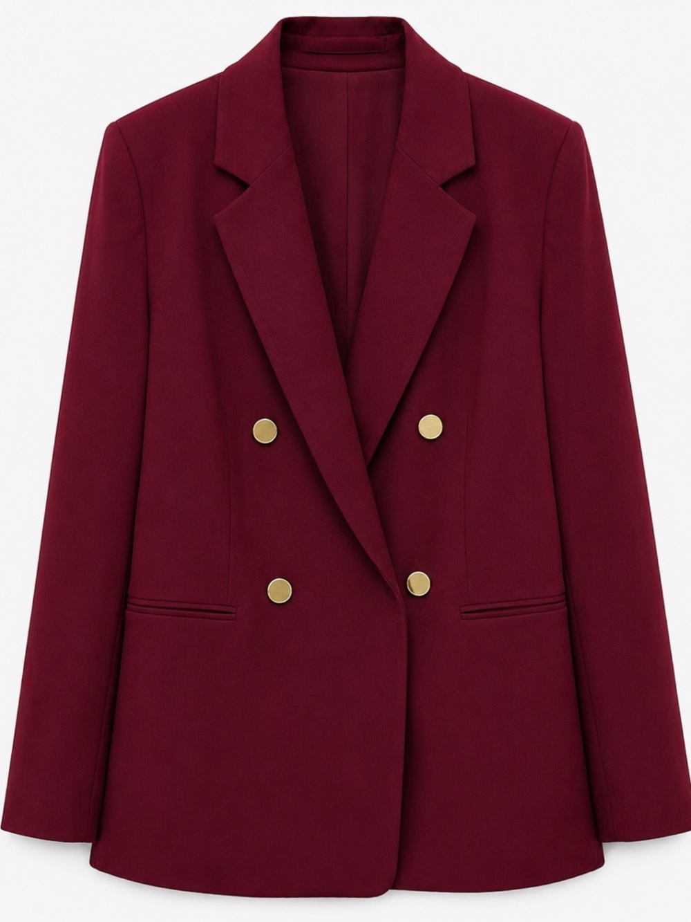 Double-Breasted Burgundy Blazer Jacket with Gold Buttons